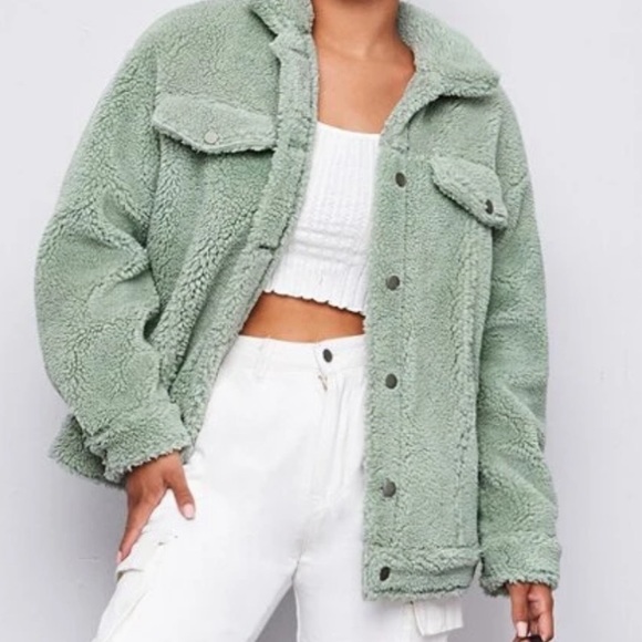 New Without Tags Mint Green Blue Pastel Teddy Jacket Coat - Picture 2 of 6